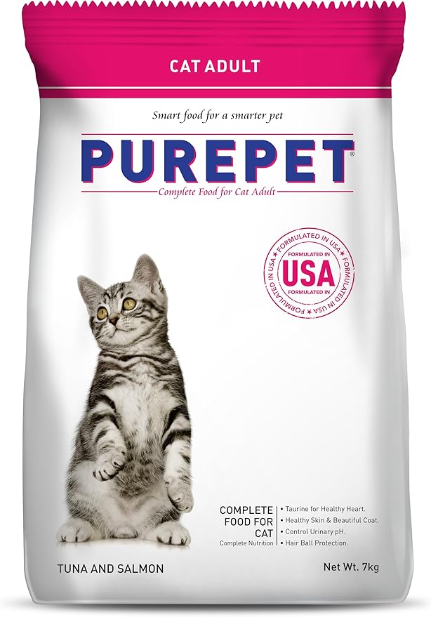 Purepet Adult Dry Cat Food, Tuna & Salmon, 7 Kg | Complete & Balanced Nutrition, Taurine For Healthy Heart, Controls Urinary pH, Healthy Skin & Coat