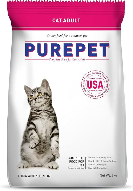 Purepet Adult Dry Cat Food, Tuna & Salmon, 7 Kg | Complete & Balanced Nutrition, Taurine For Healthy Heart, Controls Urinary pH, Healthy Skin & Coat